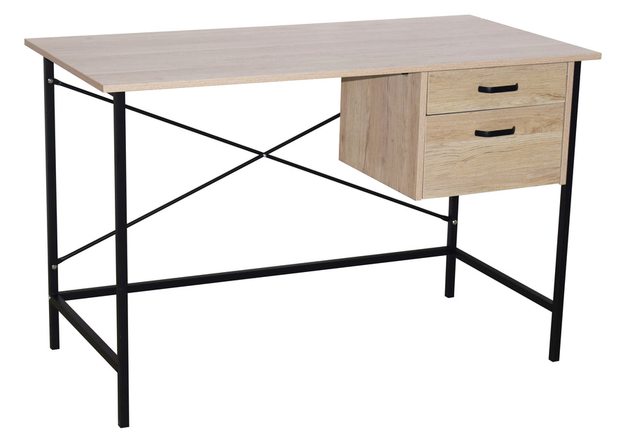 Loft Home Office 2 Drawer Desk With Oak Effect And Grey Metal Legs Oak Black (DHD) Image 1