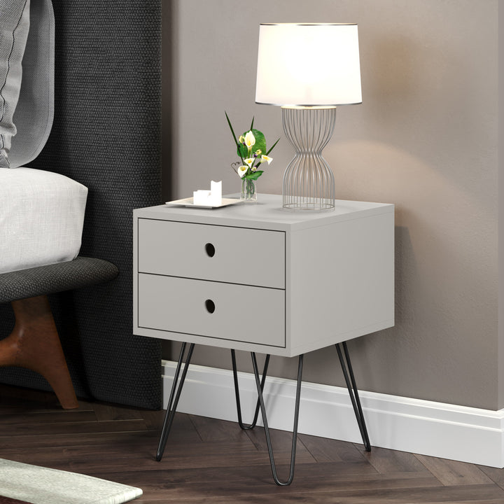 Options Grey Telford, Metal Leg 2 Drawer Bedside Cabinet Grey Black (DHD) Image 5