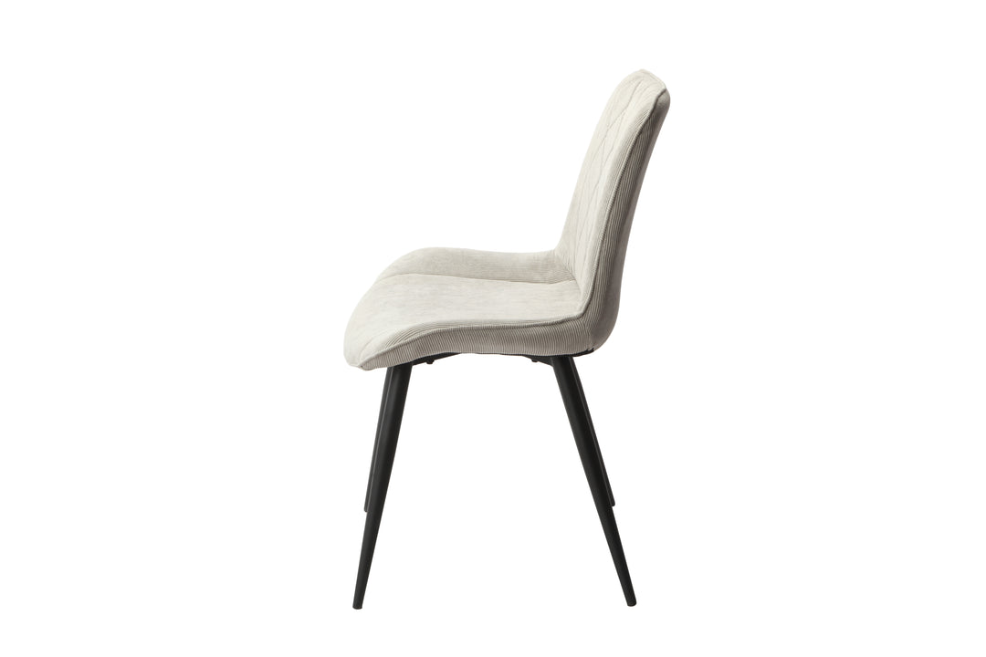 Aspen Diamond Stitch Lt Grey Cord Fabric Dining Chair, Black Tapered Legs (Pair) Light Grey Black (DHD) Image 3
