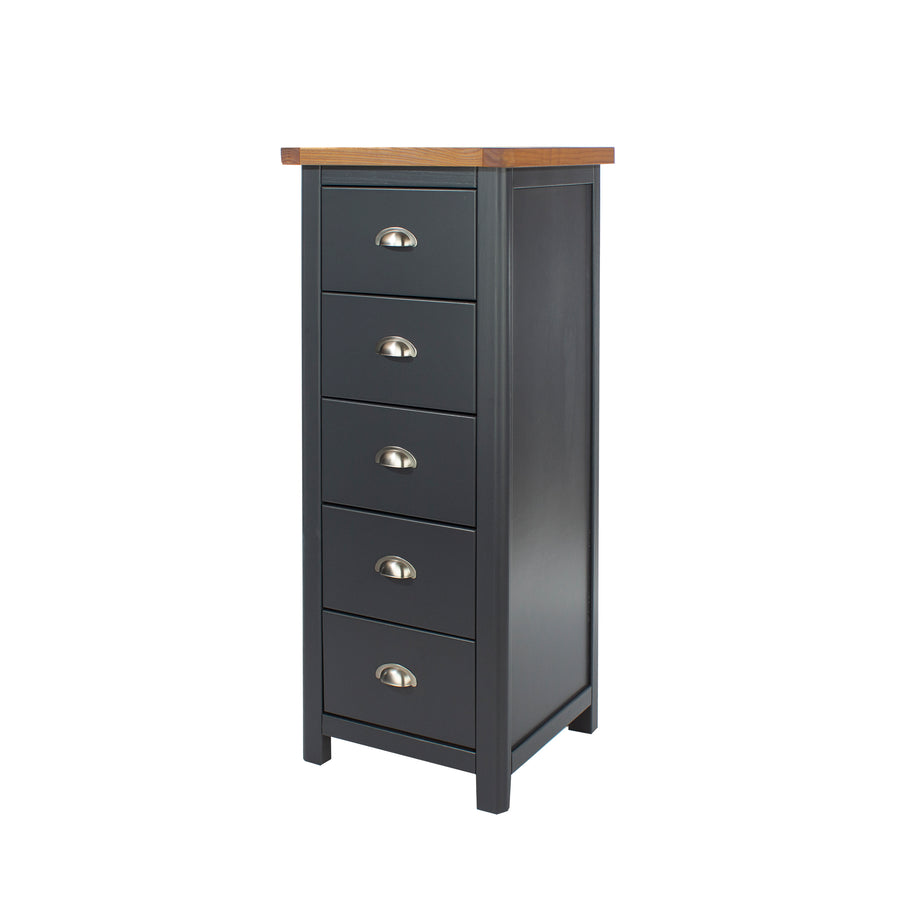 Dunkeld 5 Drawer Narrow Chest Midnight Blue Antique Oak Effect Wax (DHD) Image 1