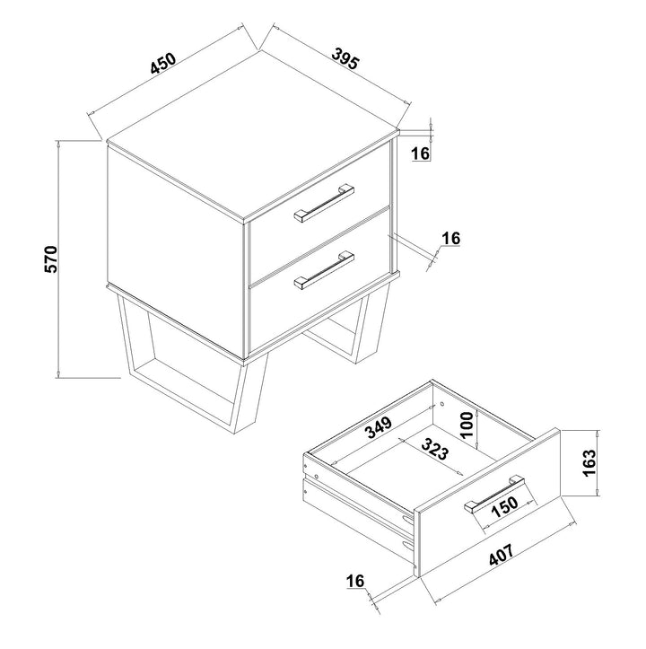 Texas 2 Drawer Bedside Cabinet Grey Waxed Pine Black (DHD) Image 5