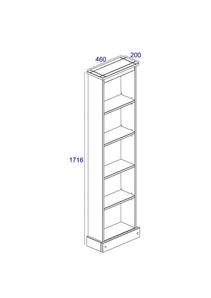 Corona White Tall Narrow Bookcase White Wax Antique Waxed Pine (DHD) Image 4