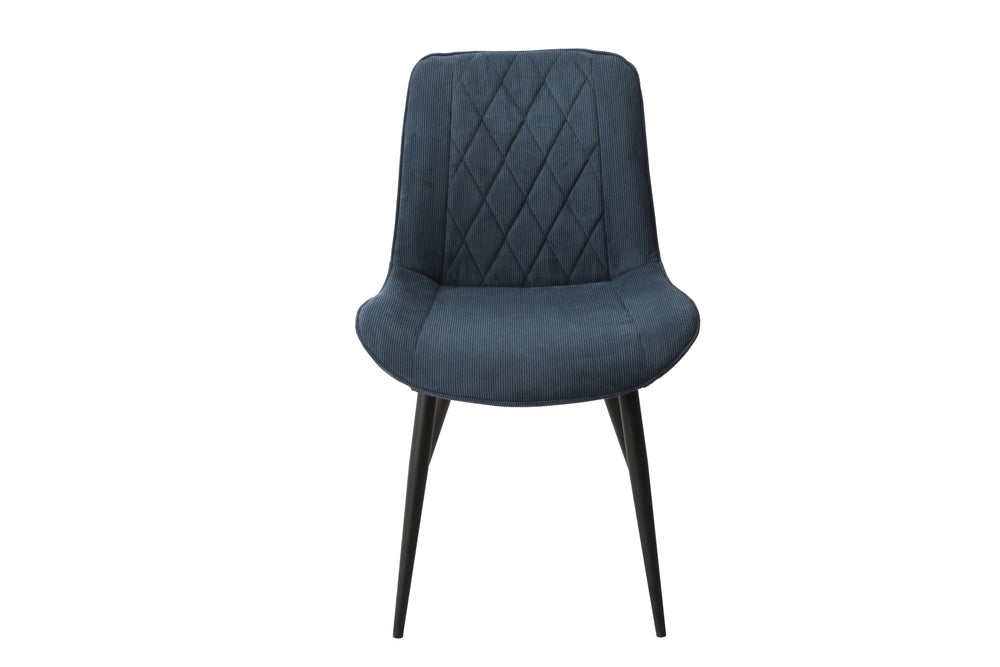 Aspen Diamond Stitch Blue Cord Fabric Dining Chair, Black Tapered Legs (Pair) Blue Black (DHD) Image 2