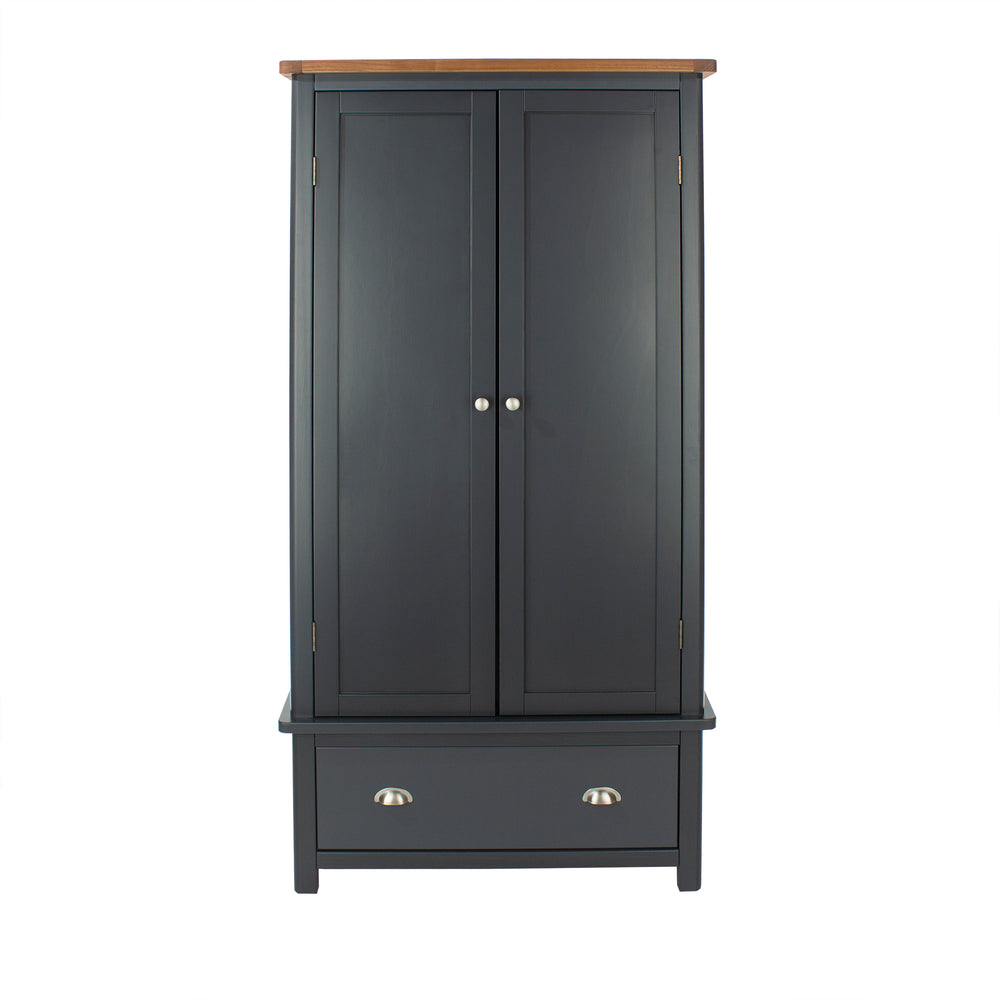 Dunkeld 2 Door, 1 Drawer Wardrobe Midnight Blue Antique Oak Effect Wax (DHD) Image 2