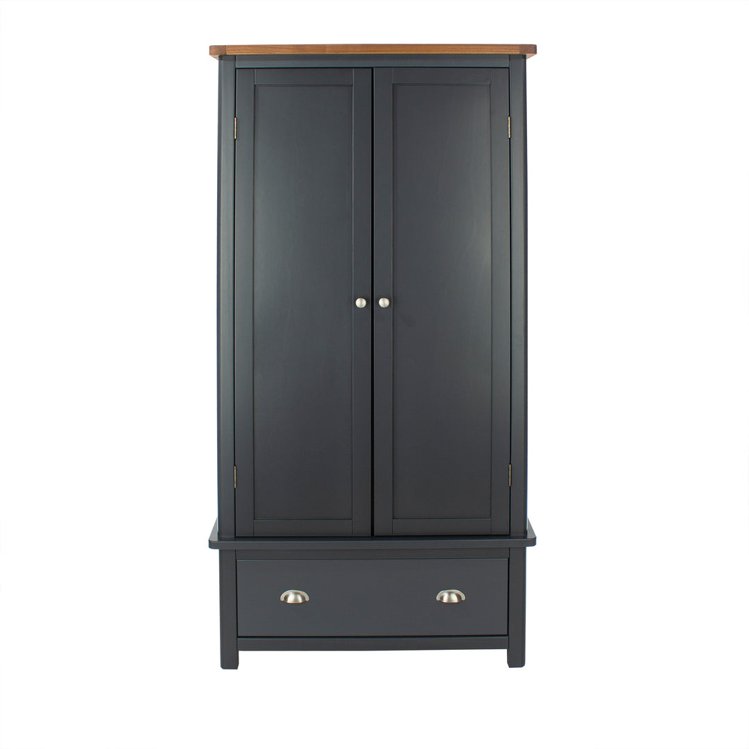 Dunkeld 2 Door, 1 Drawer Wardrobe Midnight Blue Antique Oak Effect Wax (DHD) Image 2