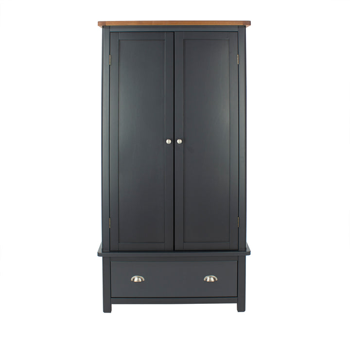Dunkeld 2 Door, 1 Drawer Wardrobe Midnight Blue Antique Oak Effect Wax (DHD) Image 2