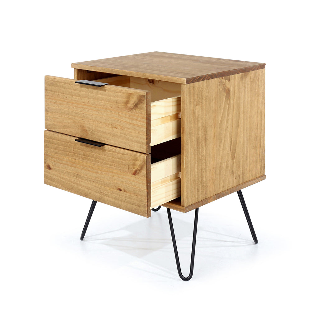Augusta Pine 2 Drawer Bedside Cabinet Antique Waxed Pine Black (DHD) Image 4