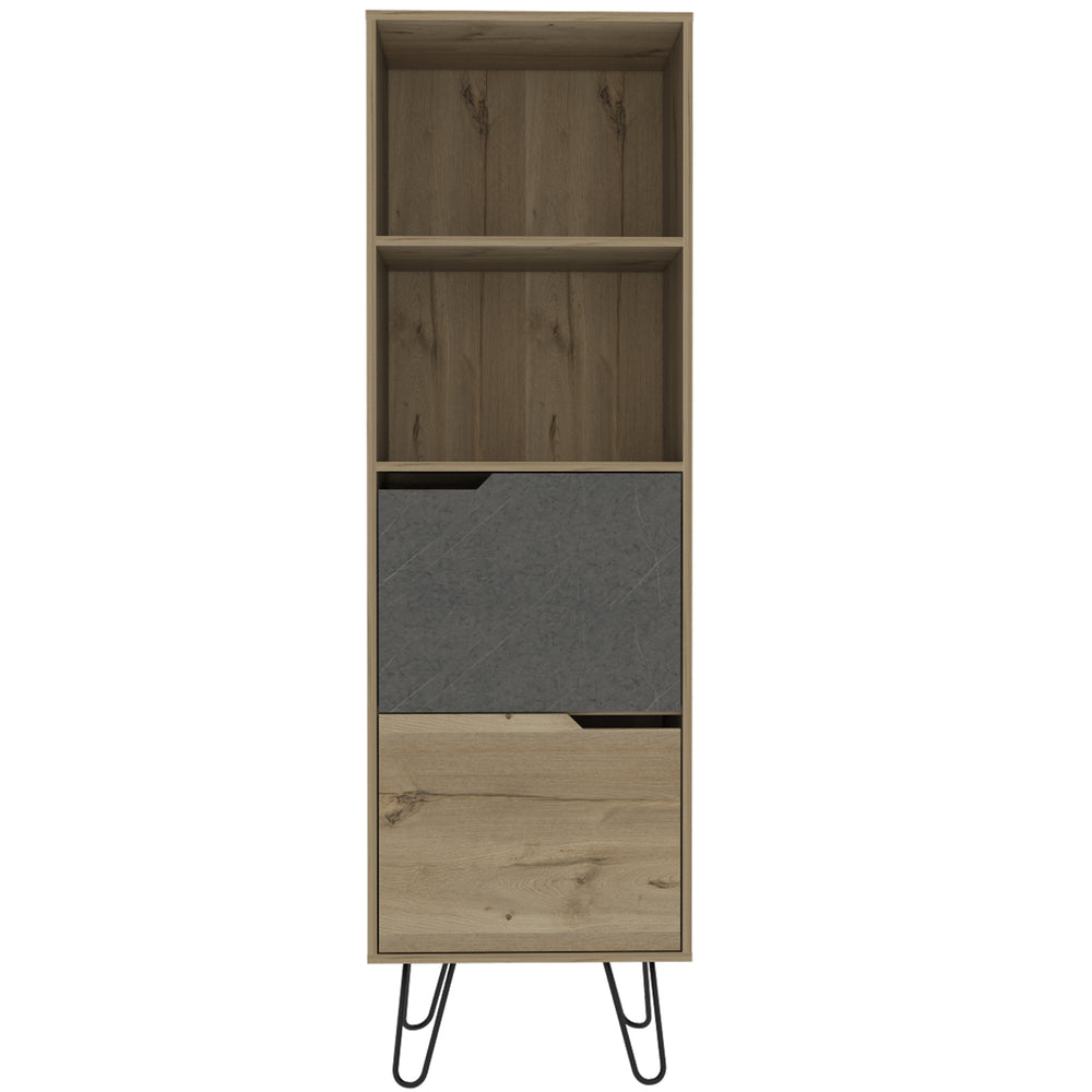 Manhattan Tall Bookcase, With 2 Doors Bleached Pine Grey Stone (DHD) Image 2