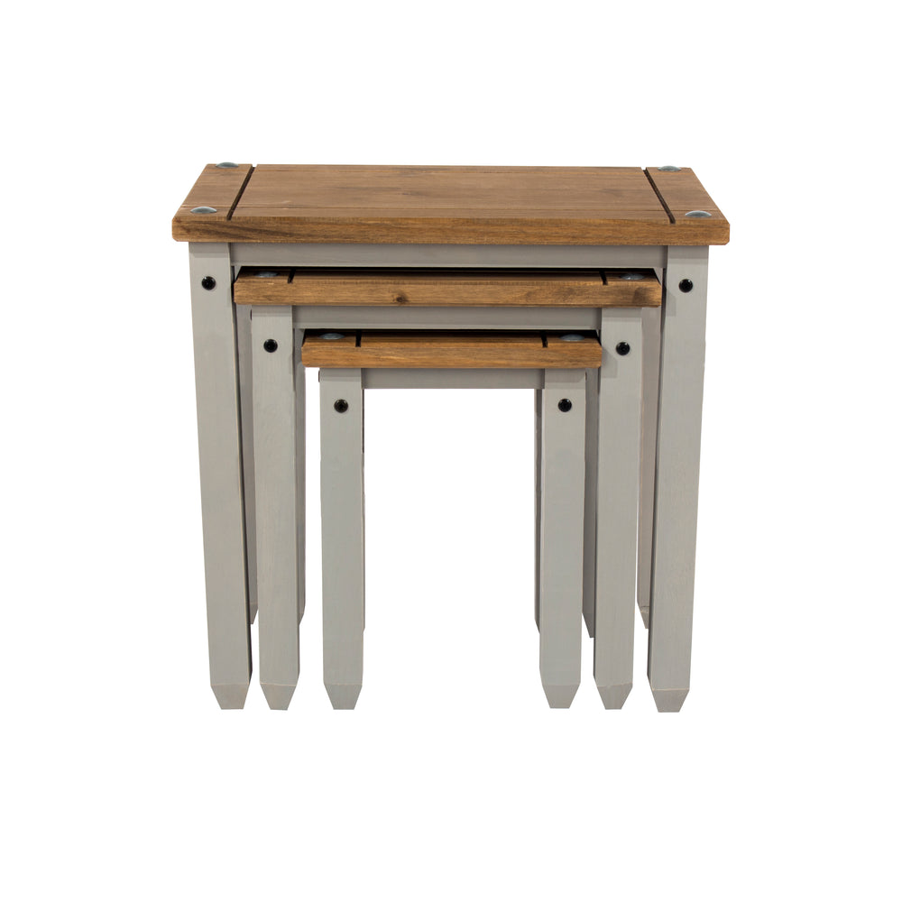 Corona Grey Nest Of Tables Grey Wax Antique Waxed Pine (DHD) Image 2