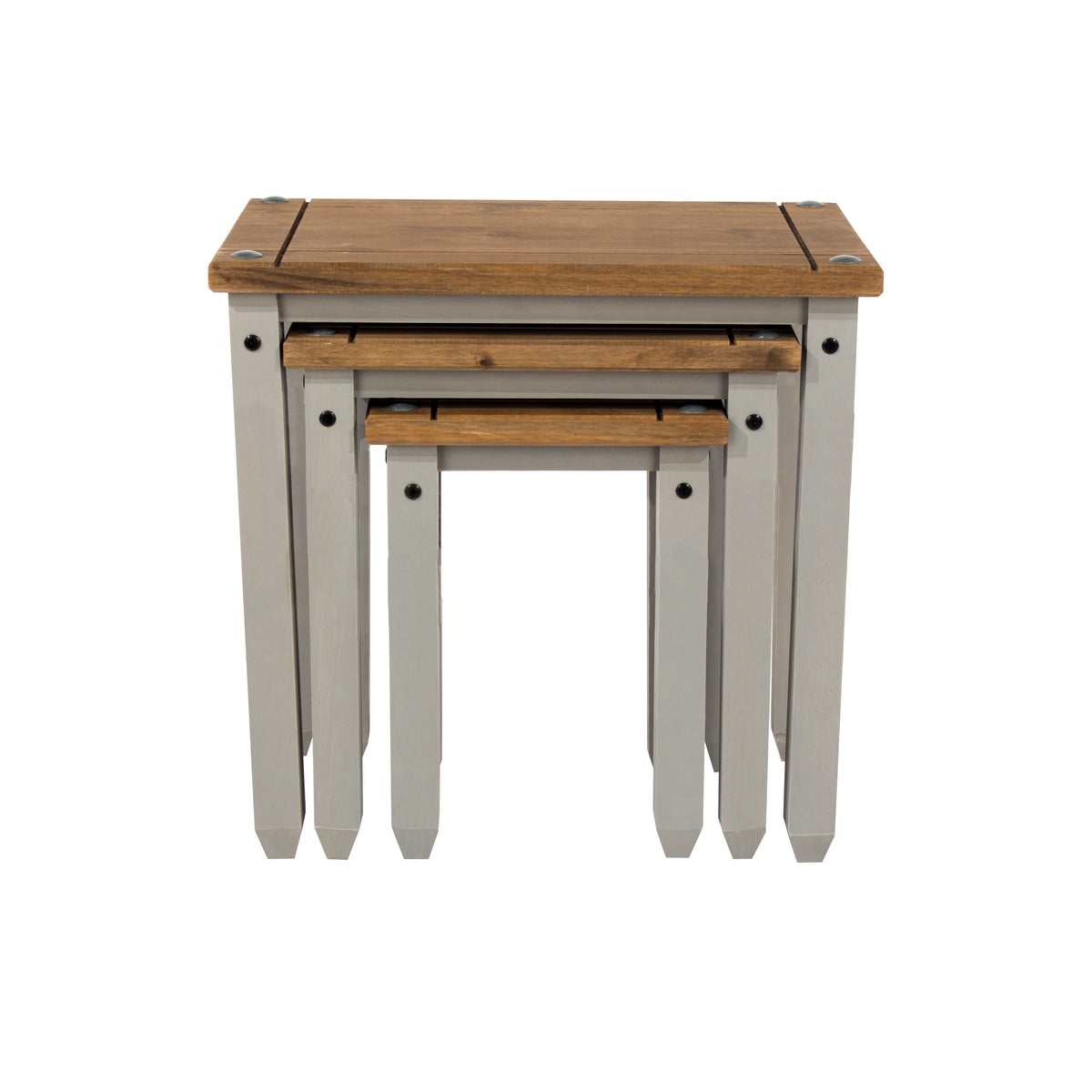Corona Grey Nest Of Tables Grey Wax Antique Waxed Pine (DHD) Image 2