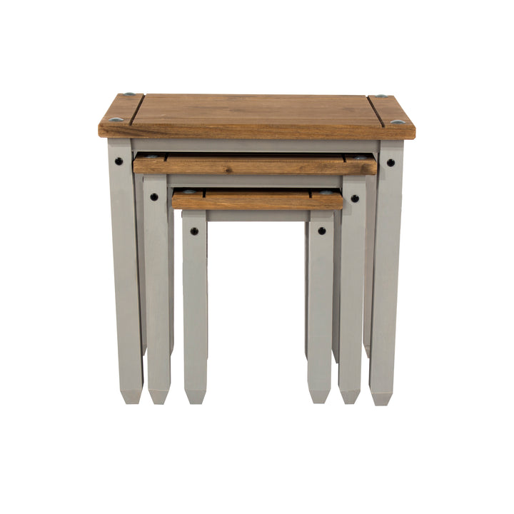 Corona Grey Nest Of Tables Grey Wax Antique Waxed Pine (DHD) Image 2