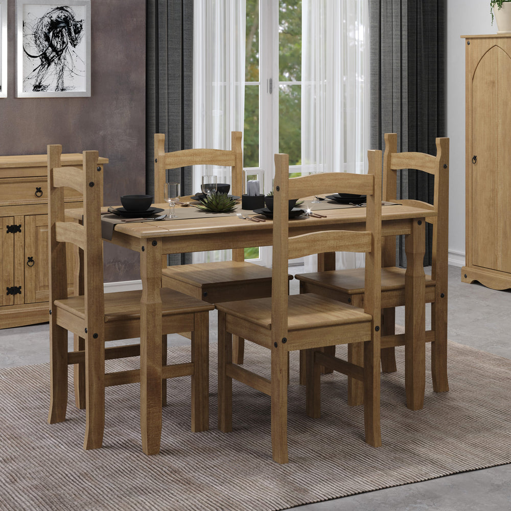 Corona Rectangular Dining Table & 4 Chair Set      Antique Waxed Pine  (DHD) Image 2