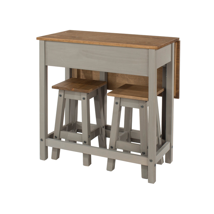 Corona Grey Breakfast Drop Leaf Table & 2 Stools Set Grey Wax Antique Waxed Pine (DHD) Image 1