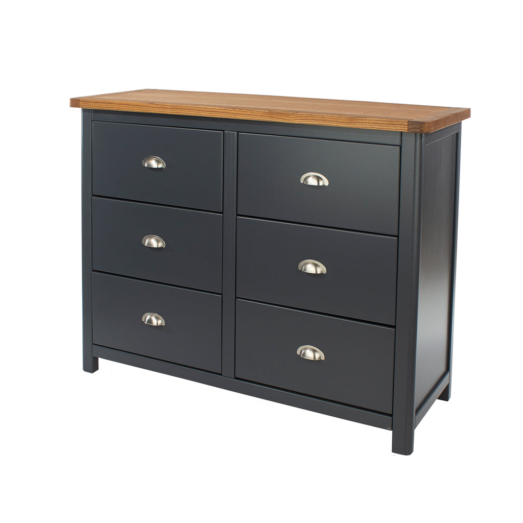Dunkeld 3+3 Dr Wide Chest Midnight Blue Antique Oak Effect Wax (DHD) Image 1
