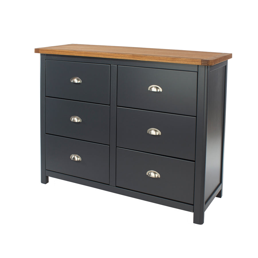 Dunkeld 3+3 Dr Wide Chest Midnight Blue Antique Oak Effect Wax (DHD) Image 1