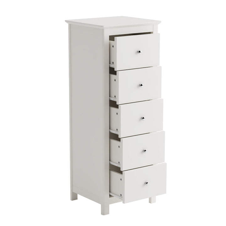 Nairn White 5 Drawer Narrow Chest Of Drawers White  (Self Assembly) (DHD)