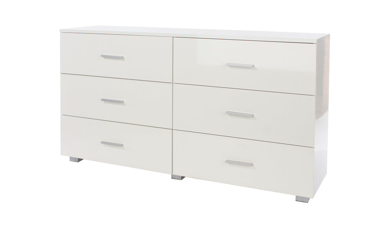 Lido 3+3 chest of drawers in gloss white