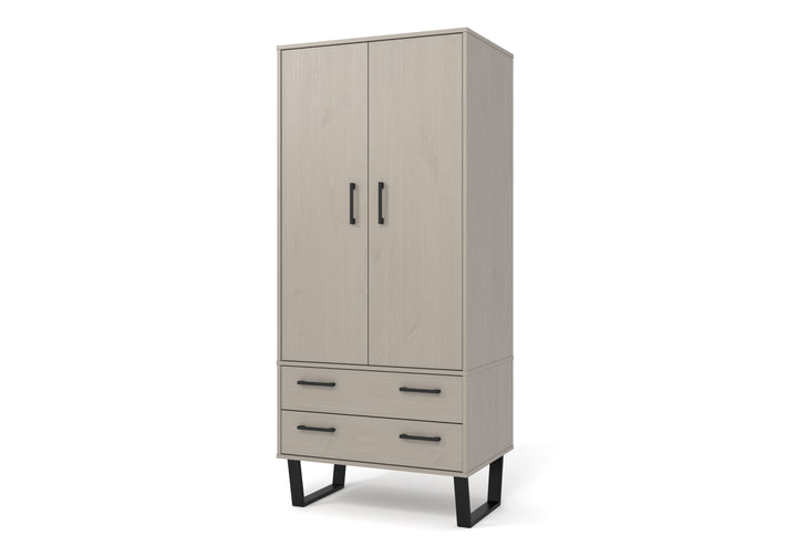 Texas 2 Door, 2 Drawer Wardrobe Grey Waxed Pine Black (DHD) Image 1