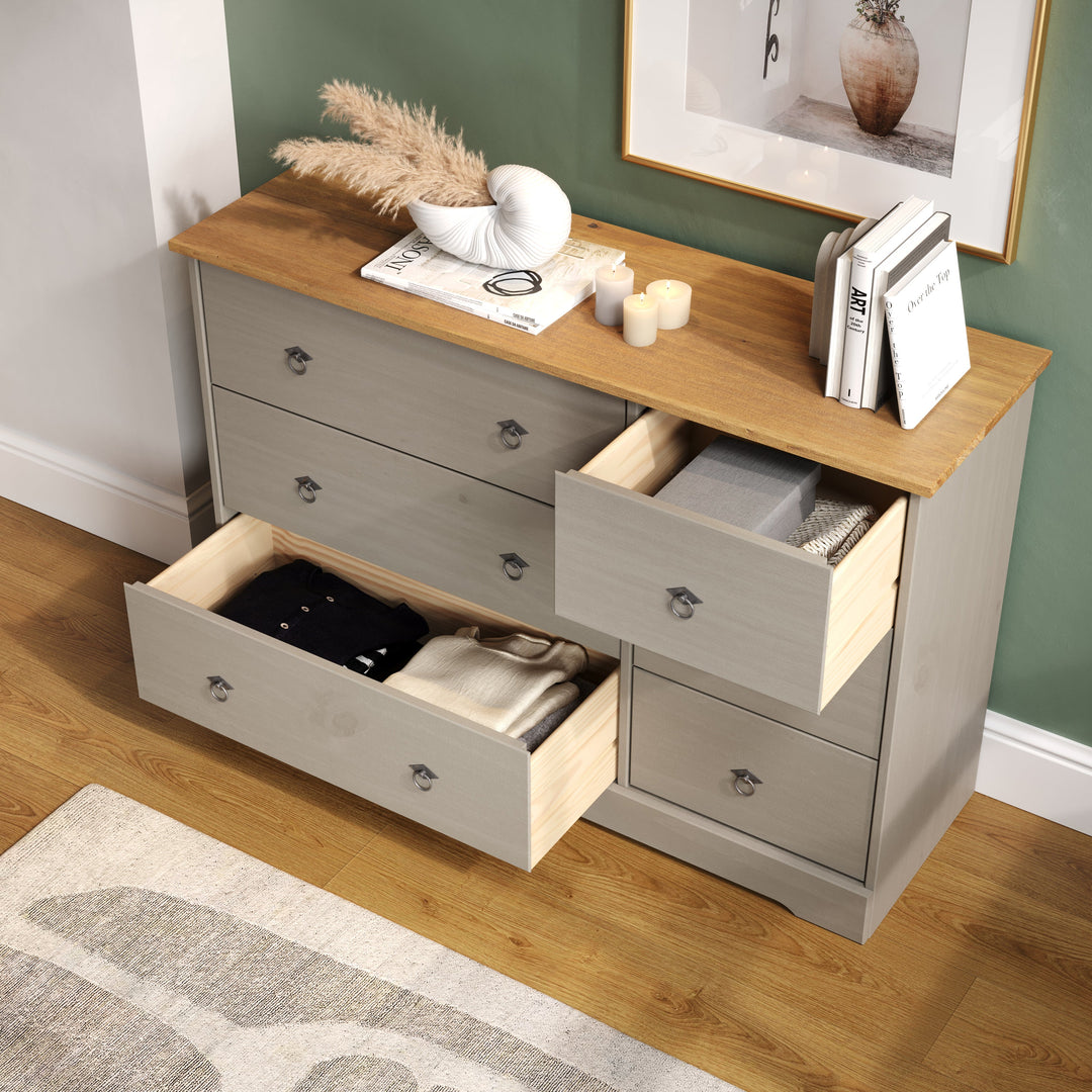 Corona Classic 3+3 Drawer Wide Chest Of Drawers Grey Antique (Self Assembly) (DHD)