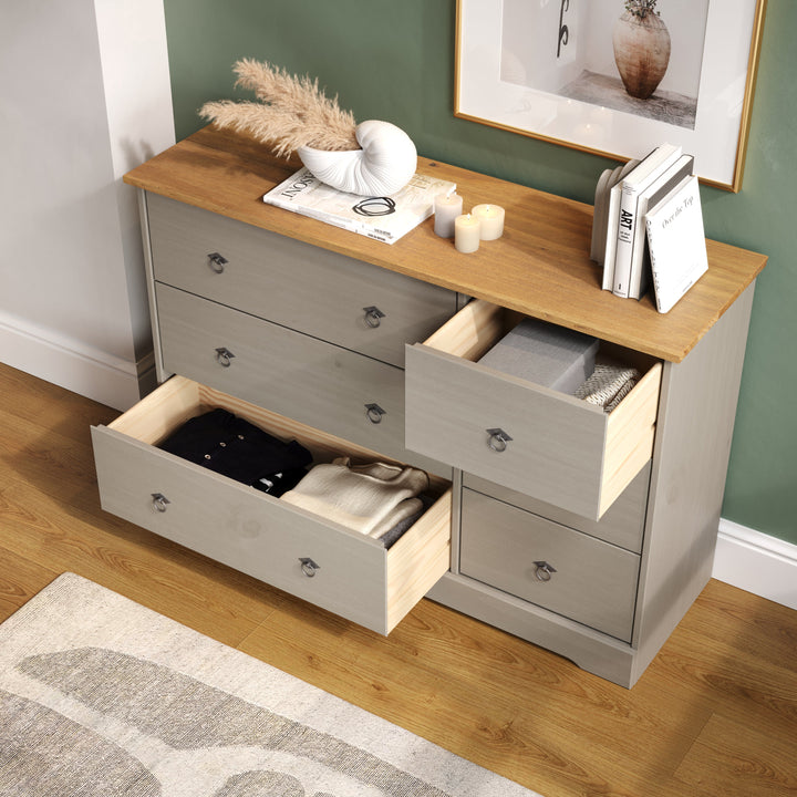 Corona Classic 3+3 Drawer Wide Chest Of Drawers Grey Antique (Self Assembly) (DHD)