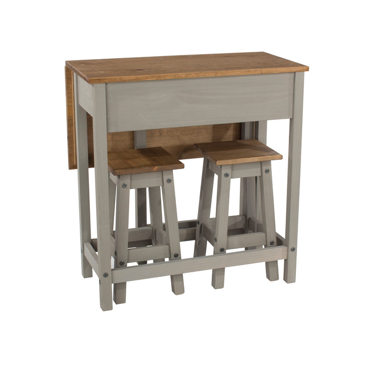 Corona Grey Breakfast Drop Leaf Table & 2 Stools Set Grey Wax Antique Waxed Pine (DHD) Image 3