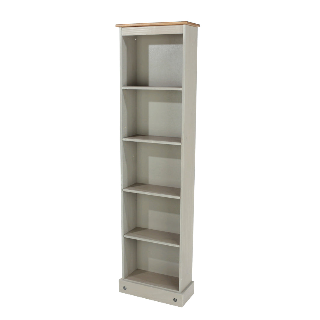 Corona Grey Tall Narrow Bookcases  Grey Wax Antique Waxed Pine (DHD) Image 1