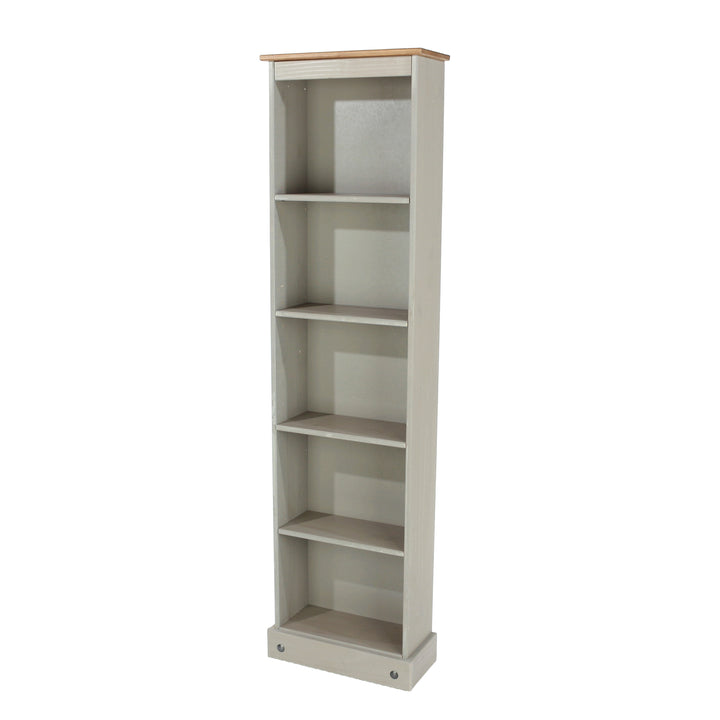 Corona Grey Tall Narrow Bookcases  Grey Wax Antique Waxed Pine (DHD) Image 1