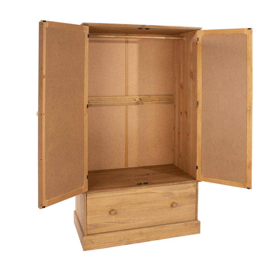 Cotswold 2 Mirror Door, 1 Drawer Wardrobe Antique Waxed Pine  (DHD) Image 5