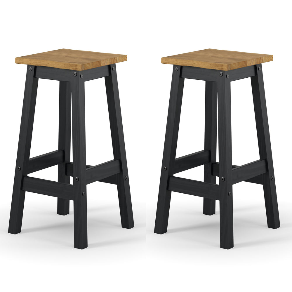 Corona Black Live Edge High Breakfast Stools (Pair) Black Antique Waxed Pine (DHD) Image 2