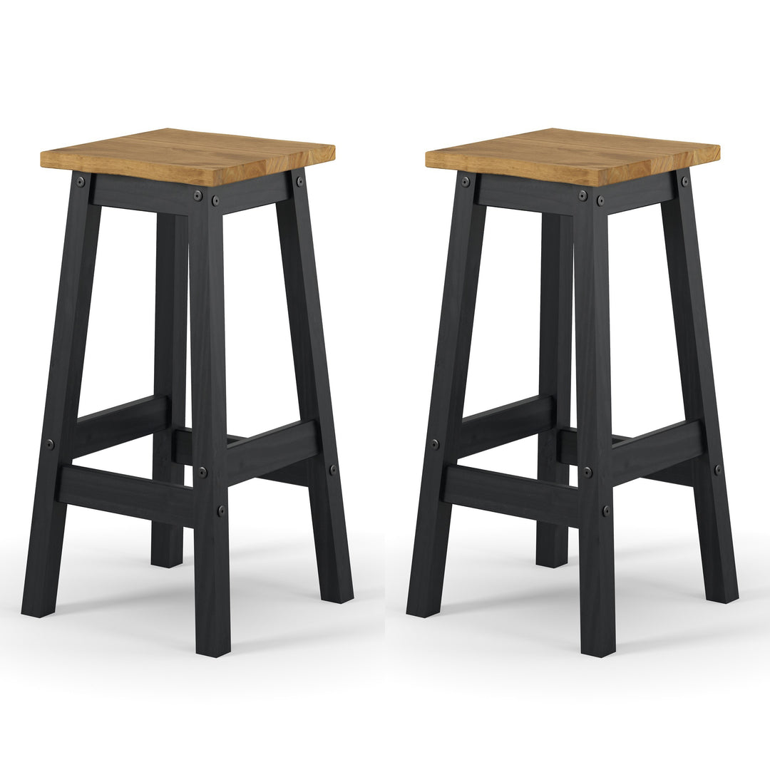 Corona Black Live Edge High Breakfast Stools (Pair) Black Antique Waxed Pine (DHD) Image 2