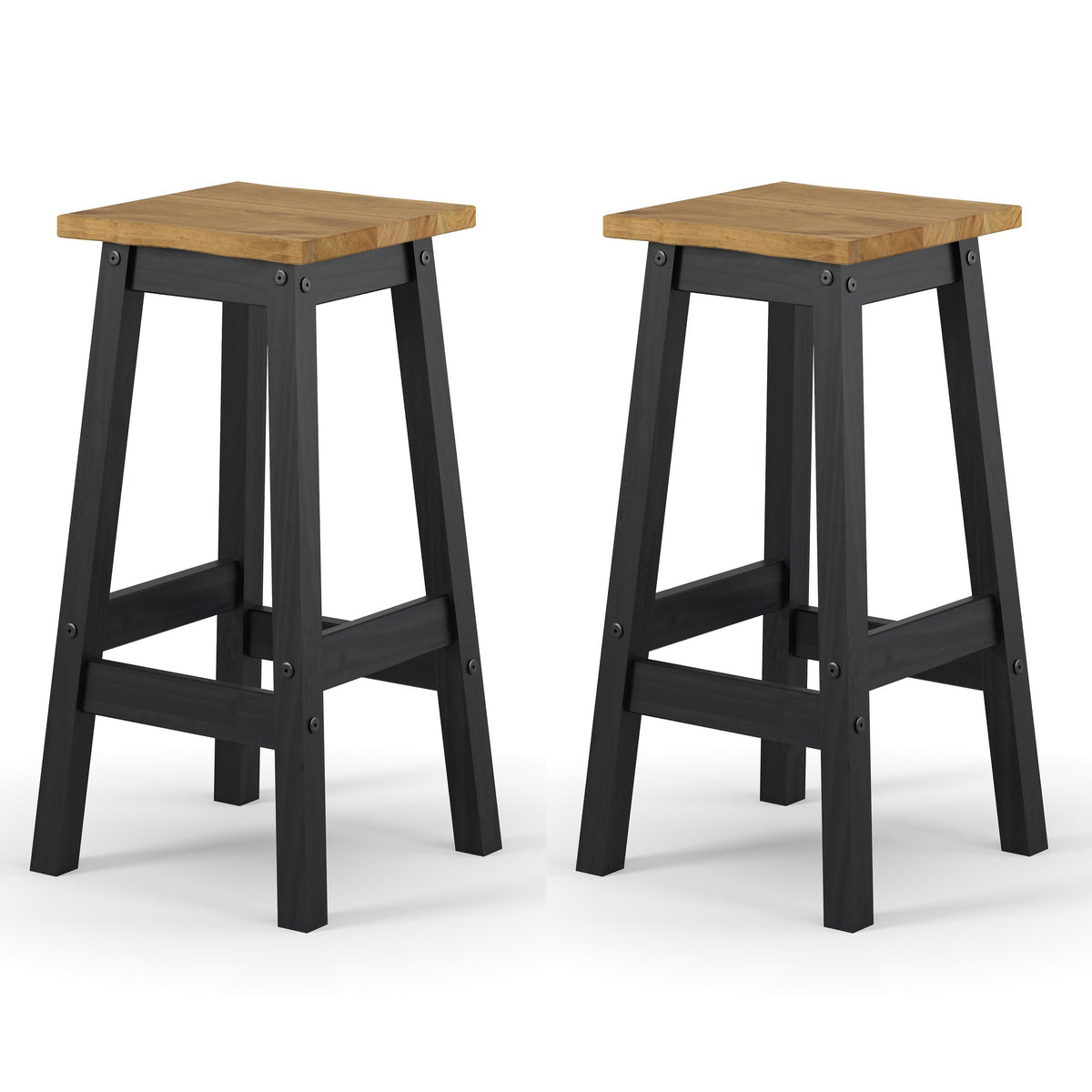 Corona Black Live Edge High Breakfast Stools (Pair) Black Antique Waxed Pine (DHD) Image 2