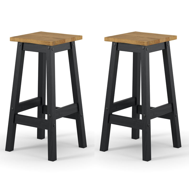 Corona Black Live Edge High Breakfast Stools (Pair) Black Antique Waxed Pine (DHD) Image 2