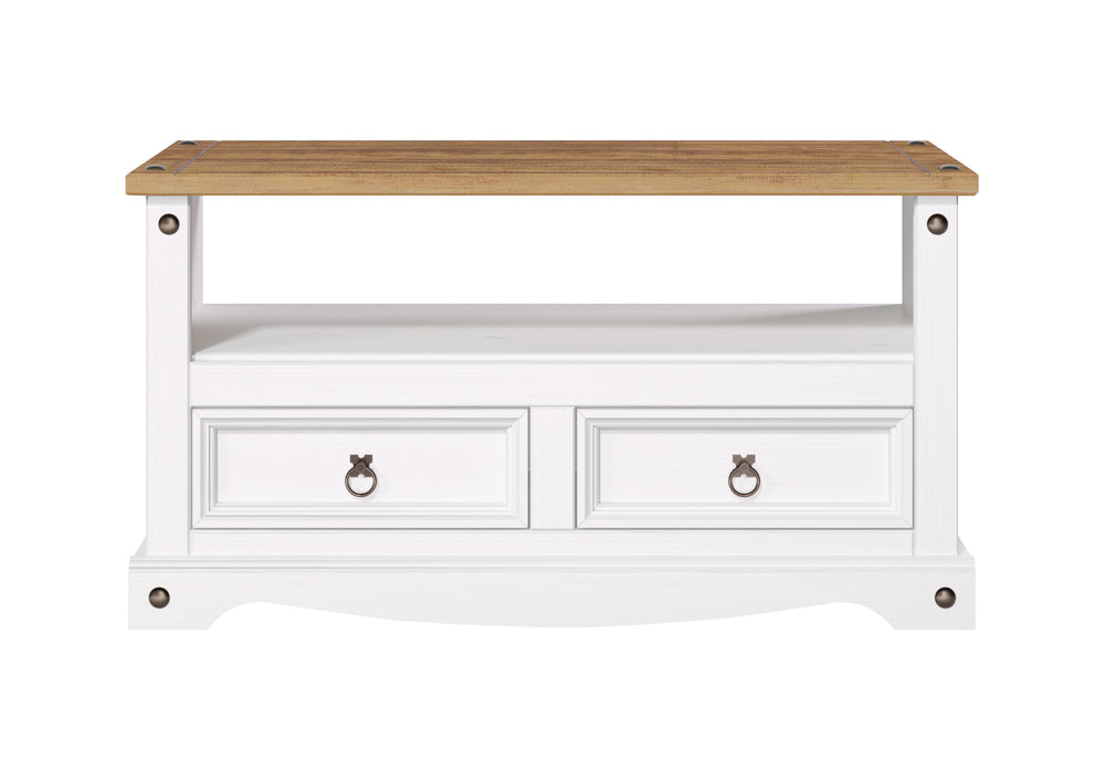 Corona White Flat Screen Tv Unit White Wax Antique Waxed Pine (DHD) Image 2