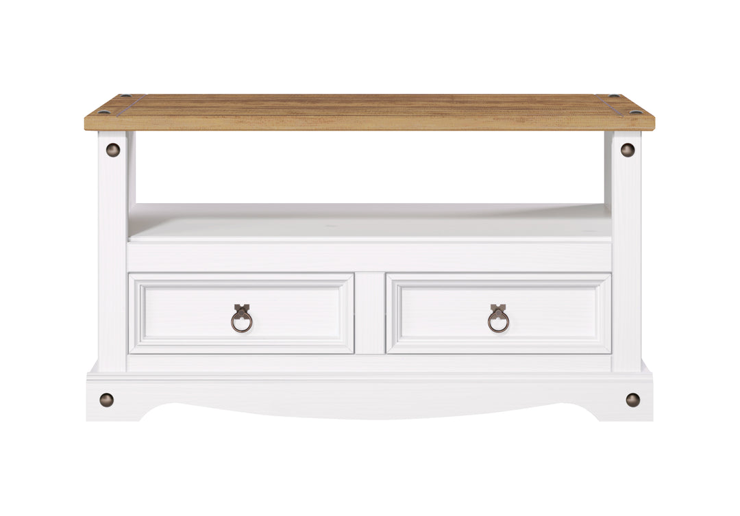Corona White Flat Screen Tv Unit White Wax Antique Waxed Pine (DHD) Image 2