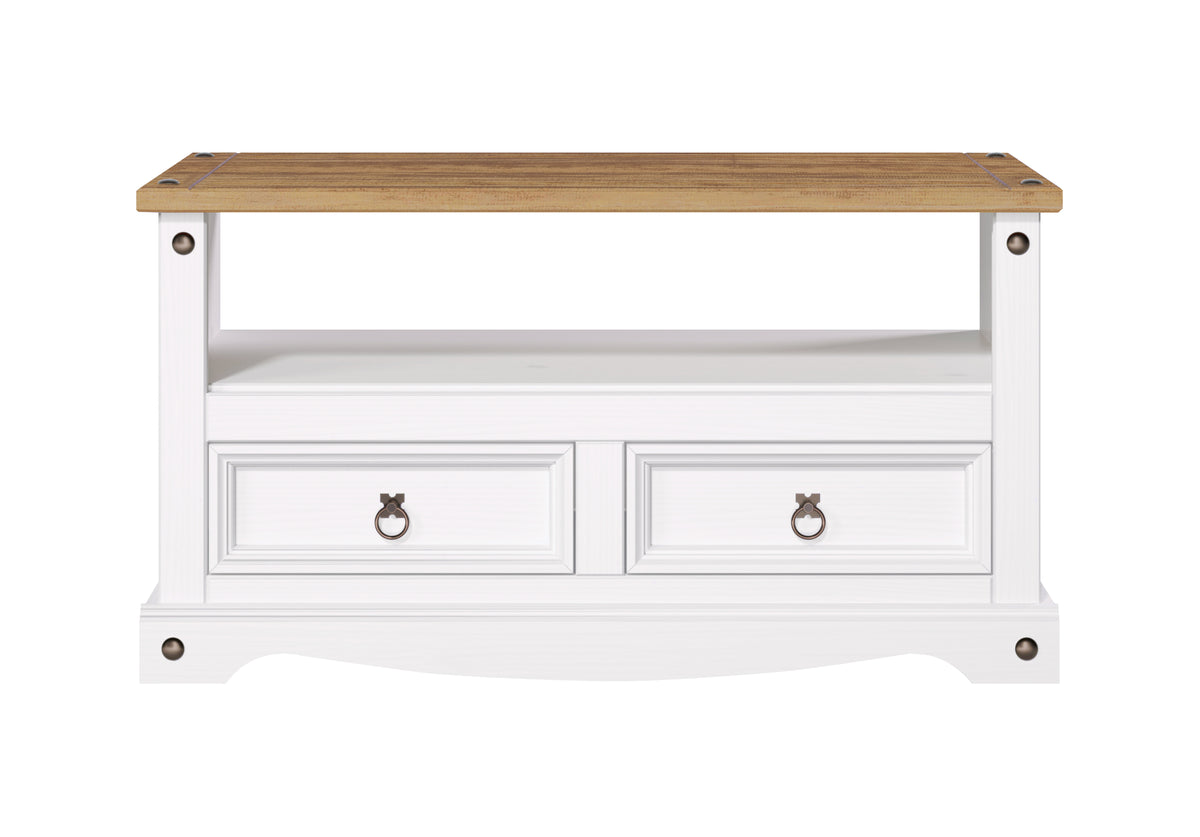 Corona White Flat Screen Tv Unit White Wax Antique Waxed Pine (DHD) Image 2