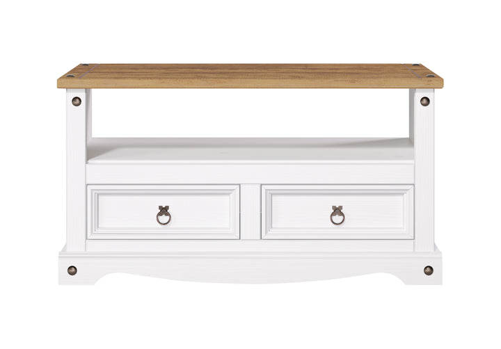 Corona White Flat Screen Tv Unit White Wax Antique Waxed Pine (DHD) Image 2