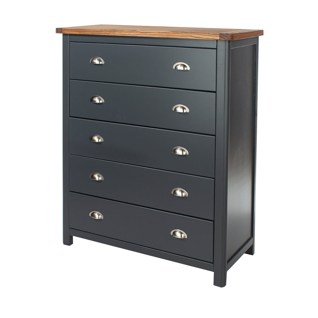 Dunkeld 5 Drawer Chest Midnight Blue Antique Oak Effect Wax (DHD) Image 1