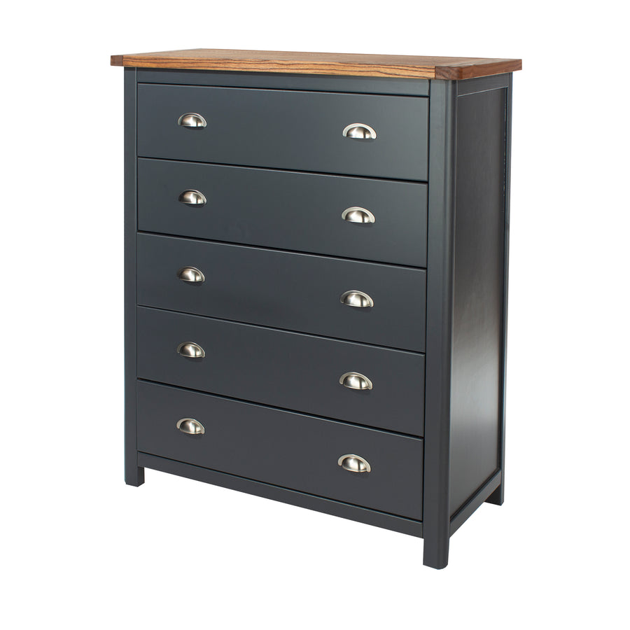 Dunkeld 5 Drawer Chest Midnight Blue Antique Oak Effect Wax (DHD) Image 1