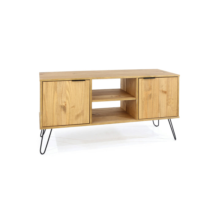 Augusta Pine 2 Door Flat Screen Tv Unit Antique Waxed Pine Black (DHD) Image 3