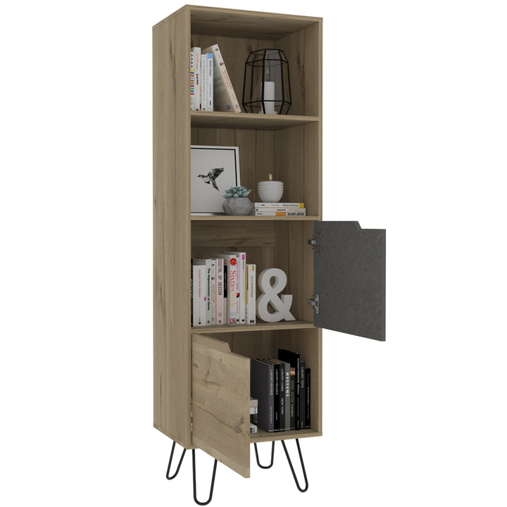 Manhattan Tall Bookcase, With 2 Doors Bleached Pine Grey Stone (DHD) Image 3