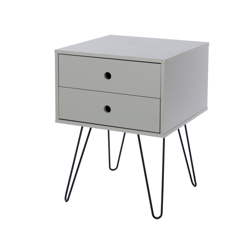 Options Grey Telford, Metal Leg 2 Drawer Bedside Cabinet Grey Black (DHD) Image 1