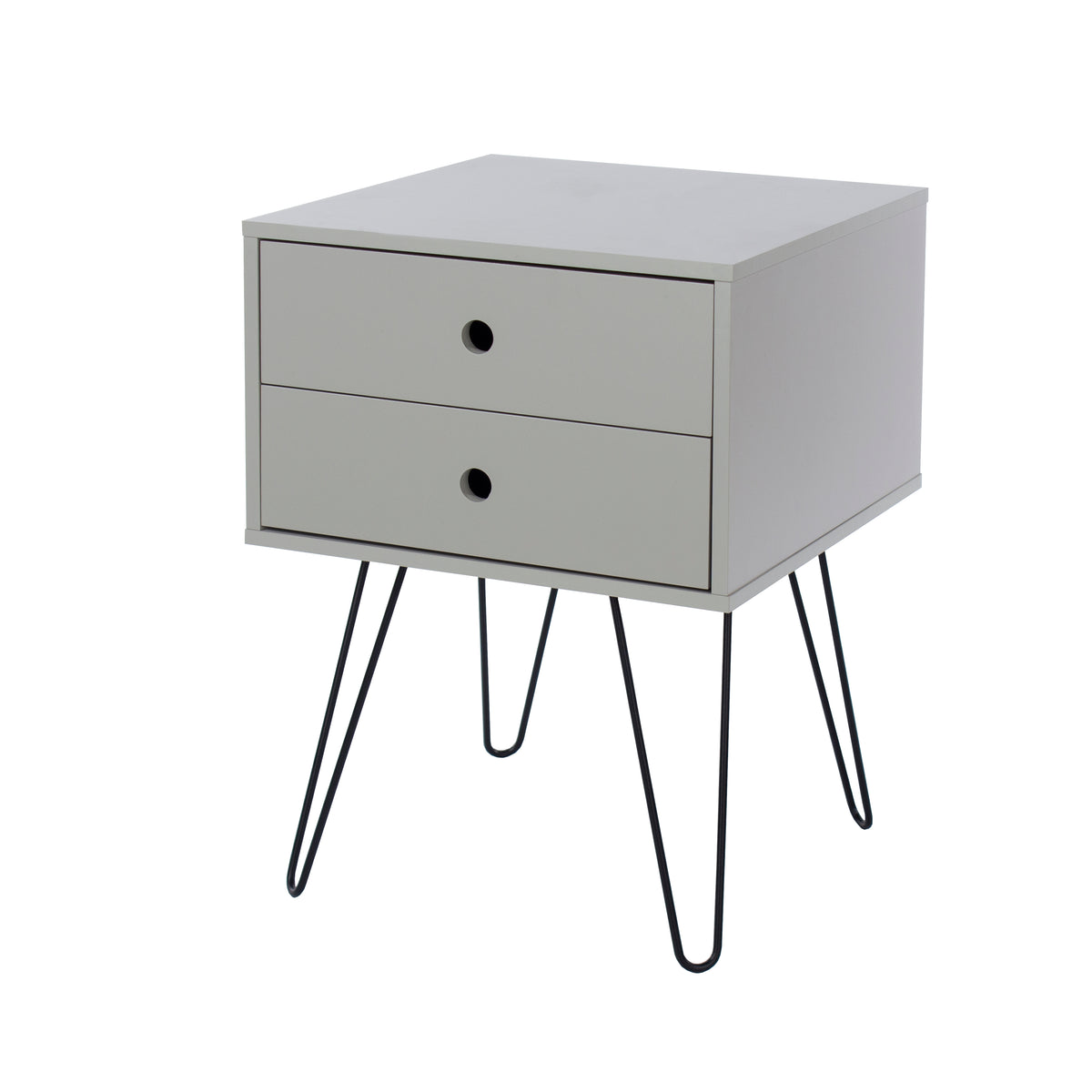 Options Grey Telford, Metal Leg 2 Drawer Bedside Cabinet Grey Black (DHD) Image 1