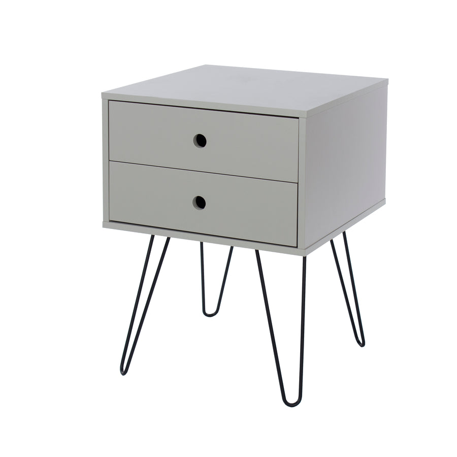 Options Grey Telford, Metal Leg 2 Drawer Bedside Cabinet Grey Black (DHD) Image 1