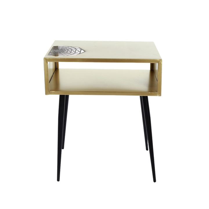 Options Galaxy Metal Bedside Table, Gold With Black Legs Gold Black (Self Assembly) (DHD)