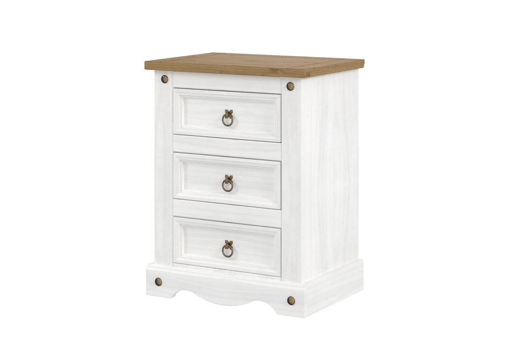 Corona White 3 Drawer Bedside Cabinet  White Wax Antique Waxed Pine (DHD) Image 1
