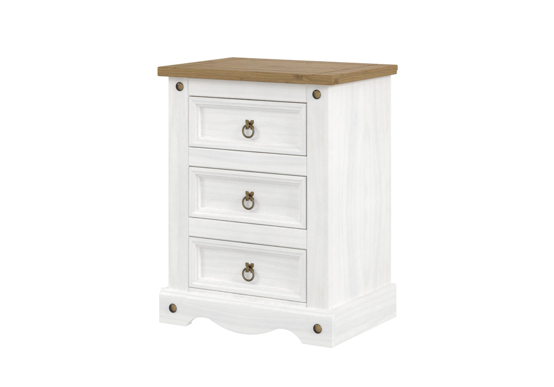 Corona White 3 Drawer Bedside Cabinet  White Wax Antique Waxed Pine (DHD) Image 1