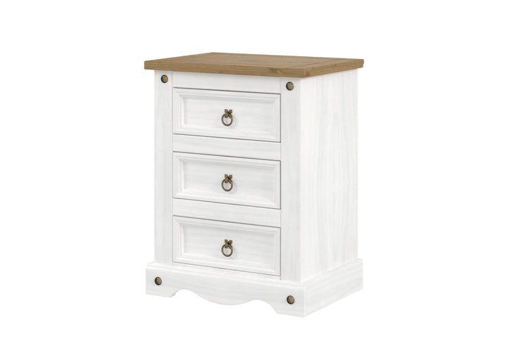 Corona White 3 Drawer Bedside Cabinet  White Wax Antique Waxed Pine (DHD) Image 1