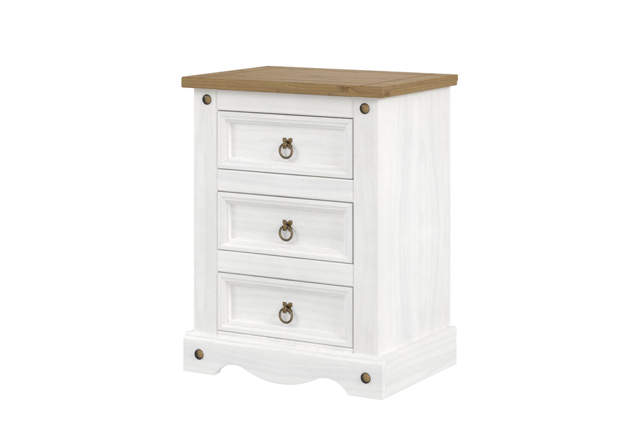 Corona White 3 Drawer Bedside Cabinet  White Wax Antique Waxed Pine (DHD) Image 1
