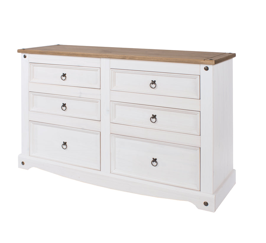 Corona White 3+3 Drawer Wide Chest  White Wax Antique Waxed Pine (DHD) Image 1
