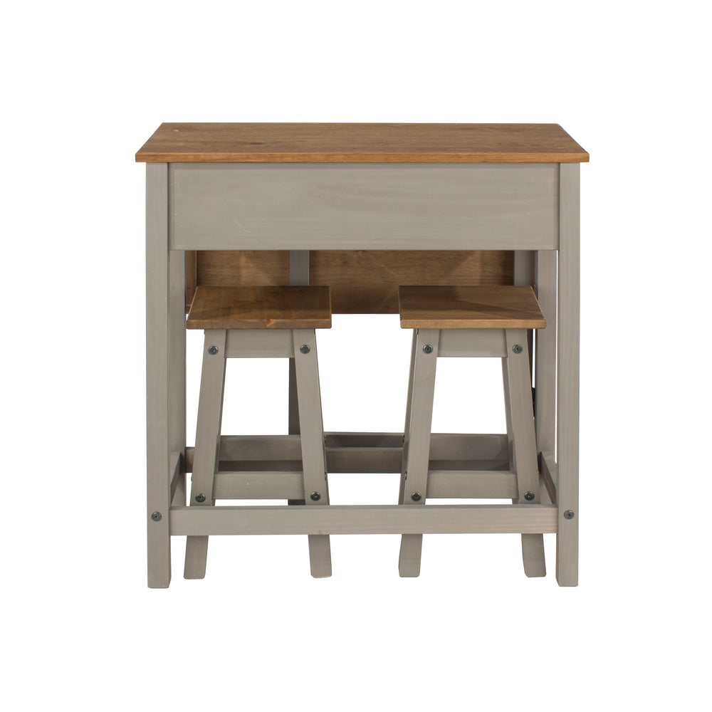 Corona Grey Breakfast Drop Leaf Table & 2 Stools Set Grey Wax Antique Waxed Pine (DHD) Image 2